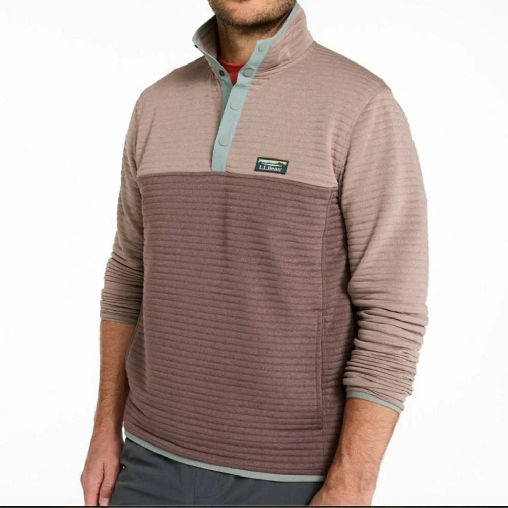 L.L. Bean Men's Airlight Knit Pullover, Colorblock, Putty/Weathered Oak, Medium